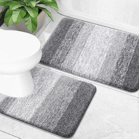 Other - Elegant Grey Microfiber Bath Mats Set - Non-Slip, Machine Washable, 24"x16"